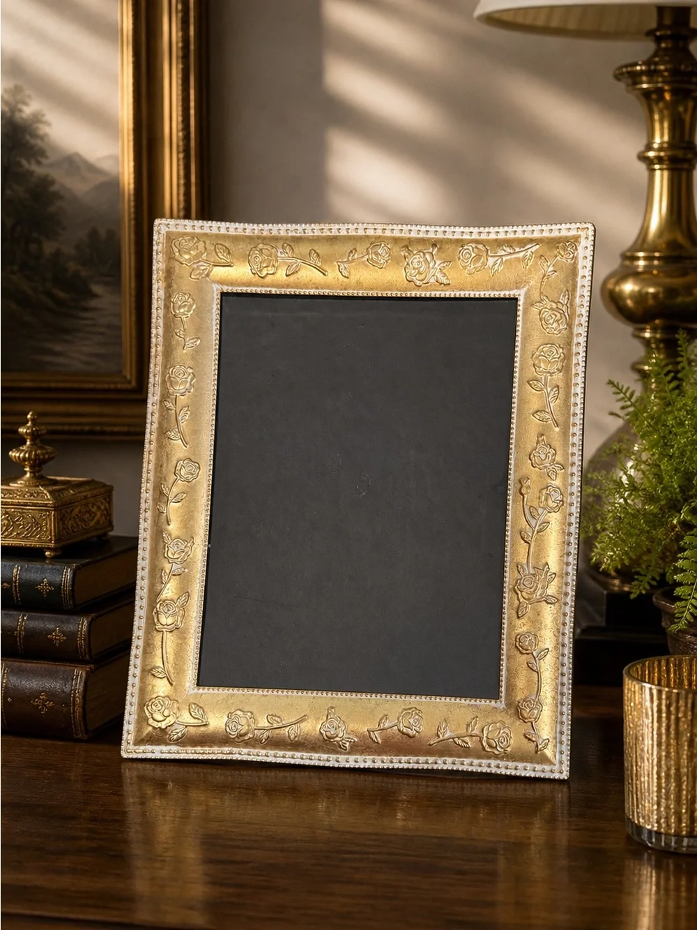 Vintage 8x10 Gold and White Floral Picture Frame
